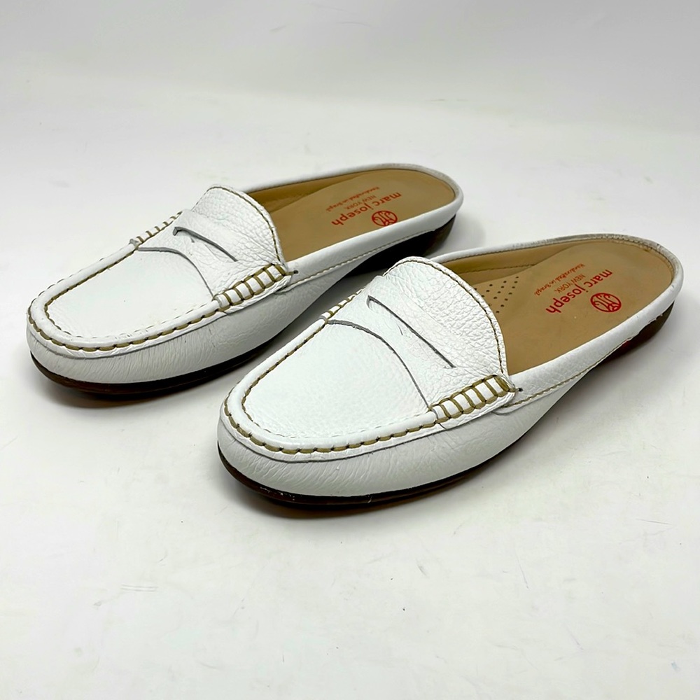 Marc Joseph White Leather Penny Mule Clogs